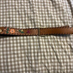 Floral Embroidered Brown Leather Belt